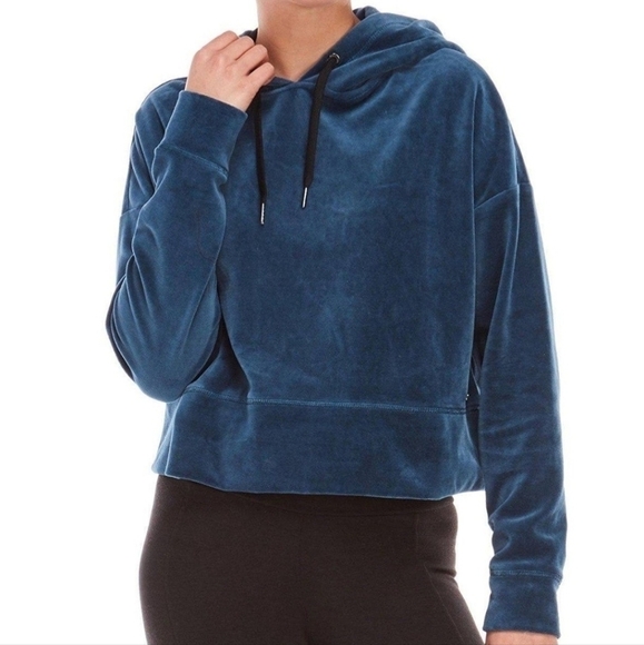 Calvin Klein Performance Velour Cropped Hoodie Blue Women's Medium M Velvety EUC - Picture 1 of 10